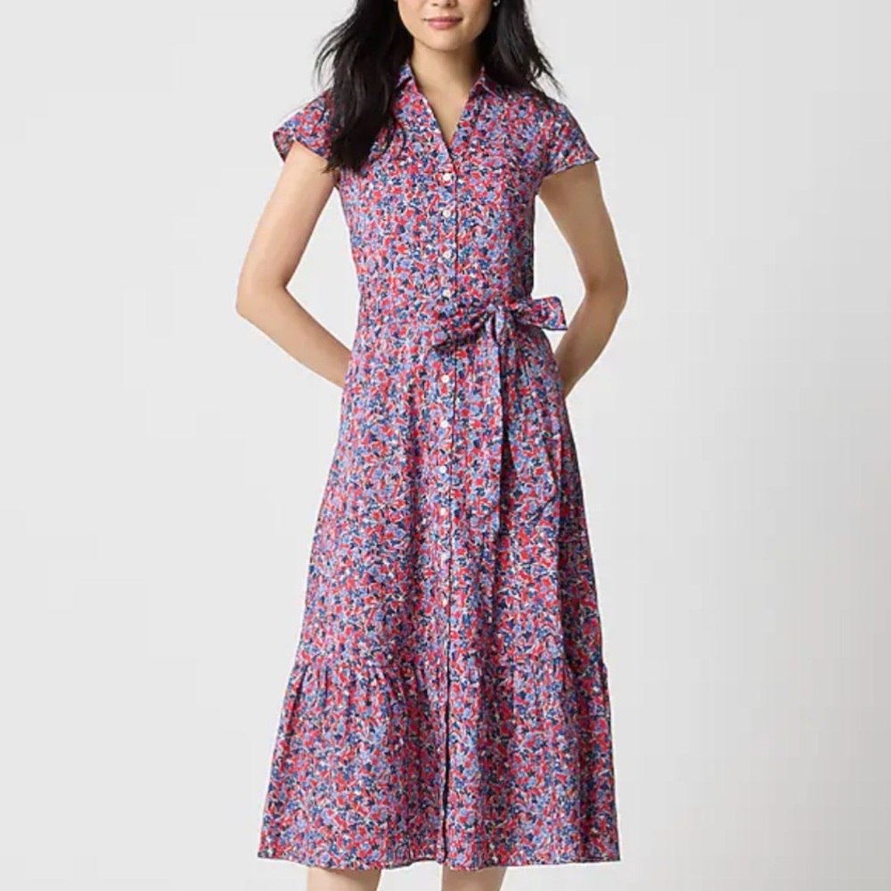 NWT J. Crew Printed Tie-Waist Midi Shirt Dress 14